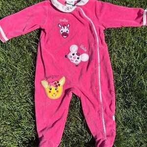 Baby Einstein Pink Kids One Piece Footies with Bilingual Animal Print